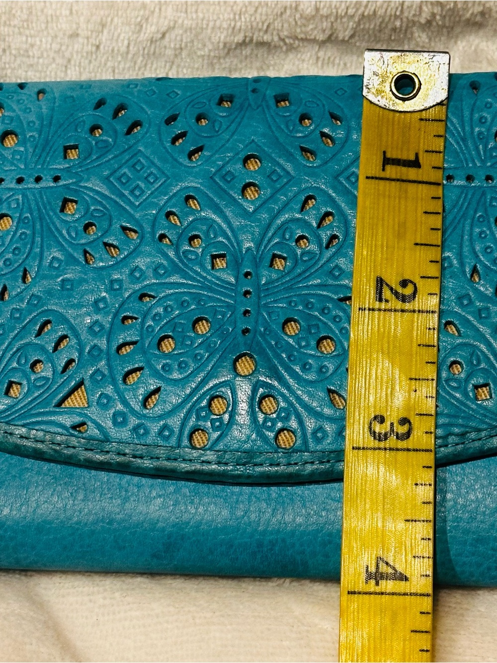 Fossil Womens Teal Leather Wallet with Butterfly Design Purfilated Flap Hobo - Picture 4 of 9